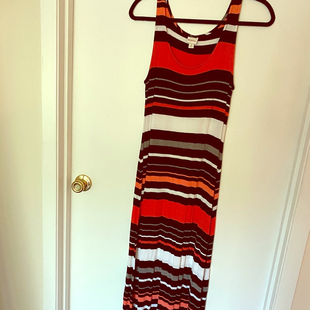 Black, red and white striped maxi dress